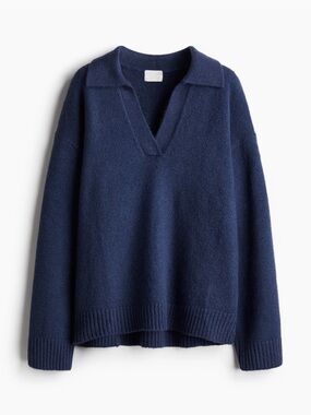 H&M Collared Pullover Sweater in a Muted Dark Blue